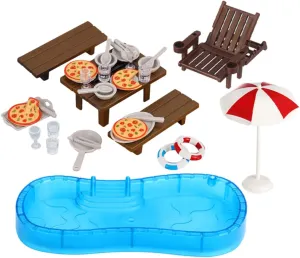 latitude disclose transition prudent Mini House Kit Dollhouse Pool and Accessories Set Swim Ring Beach Chair for 