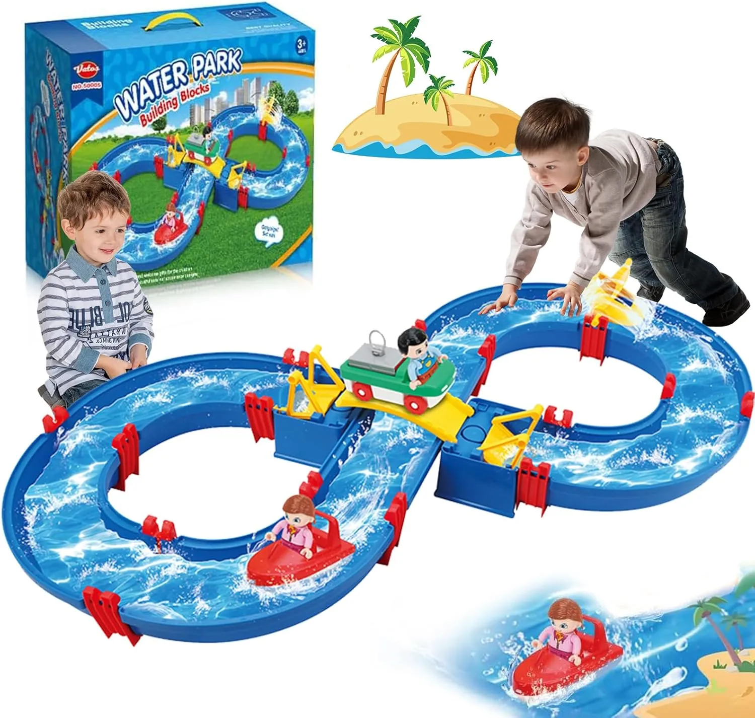 Lawn, Pool with 2 Boats??50PCS?? TANSAR Outdoor Water Table for Toddlers 1-3 3-5, Water Kids Toys for Kids Ages 4-8, disturb Water Park Playset Table Beach Toy, Summer Play Activities for Backyard, Garden, 