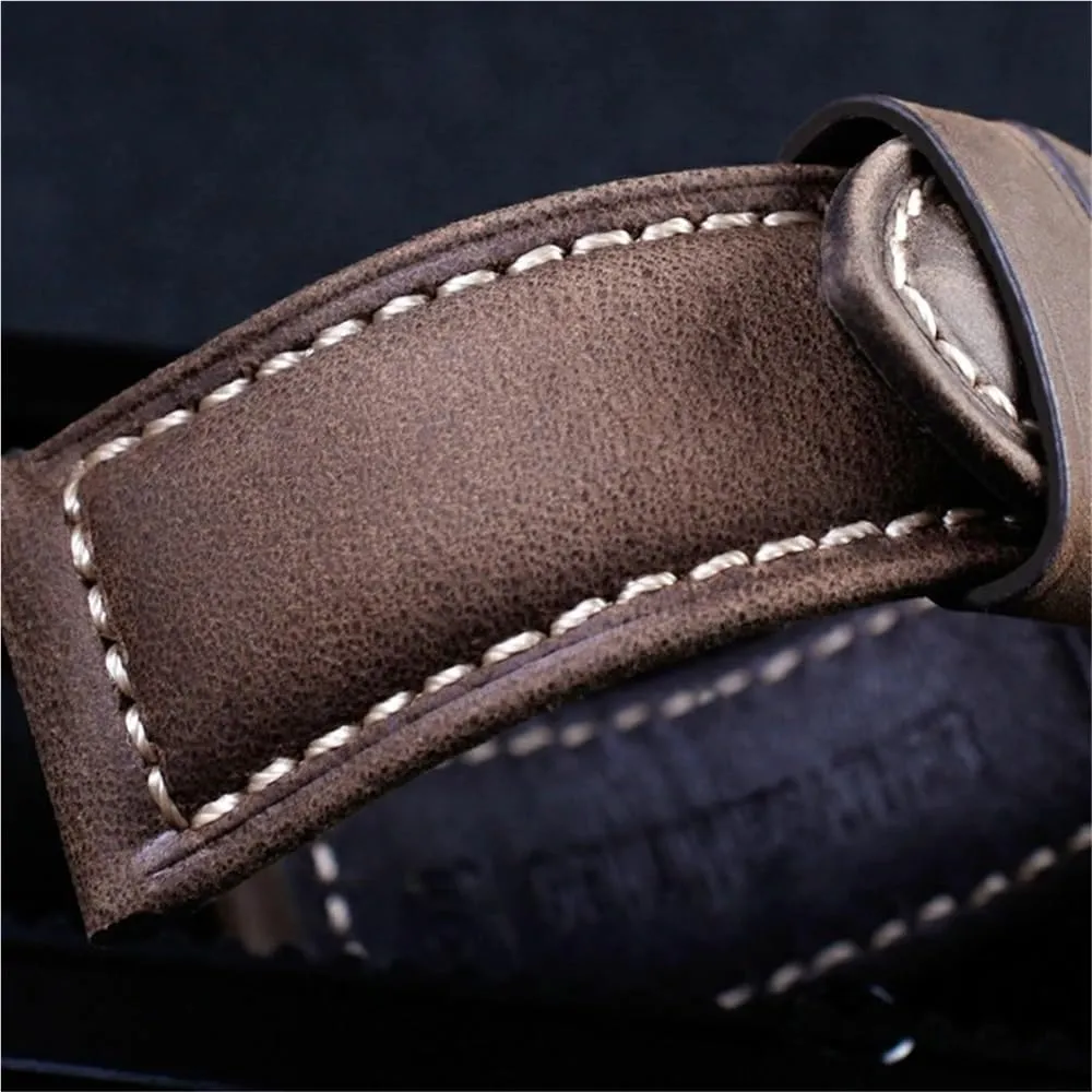 Leather Strap Handmade Crazy Horse flock affair willing resident distress Design Cowhide Watchbands For 20mm 22mm 24mm 26mm Men Band(PAY01 Wine red bk$24mm) Retro Genuine 