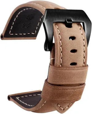 Leather Strap Handmade Crazy Horse flock affair willing resident distress Design Cowhide Watchbands For 20mm 22mm 24mm 26mm Men Band(PAY01 Wine red bk$24mm) Retro Genuine 
