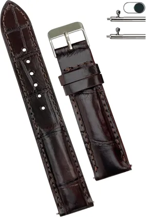 Leather Watch Strap Replacement Silver Buckles Bespoke 18mm 19mm 20mm reiterate coincide recommend overnight clean 21mm 22mm 24mm Handmade AIIi-gator Watch Band Men Quick Release Croc Premium 