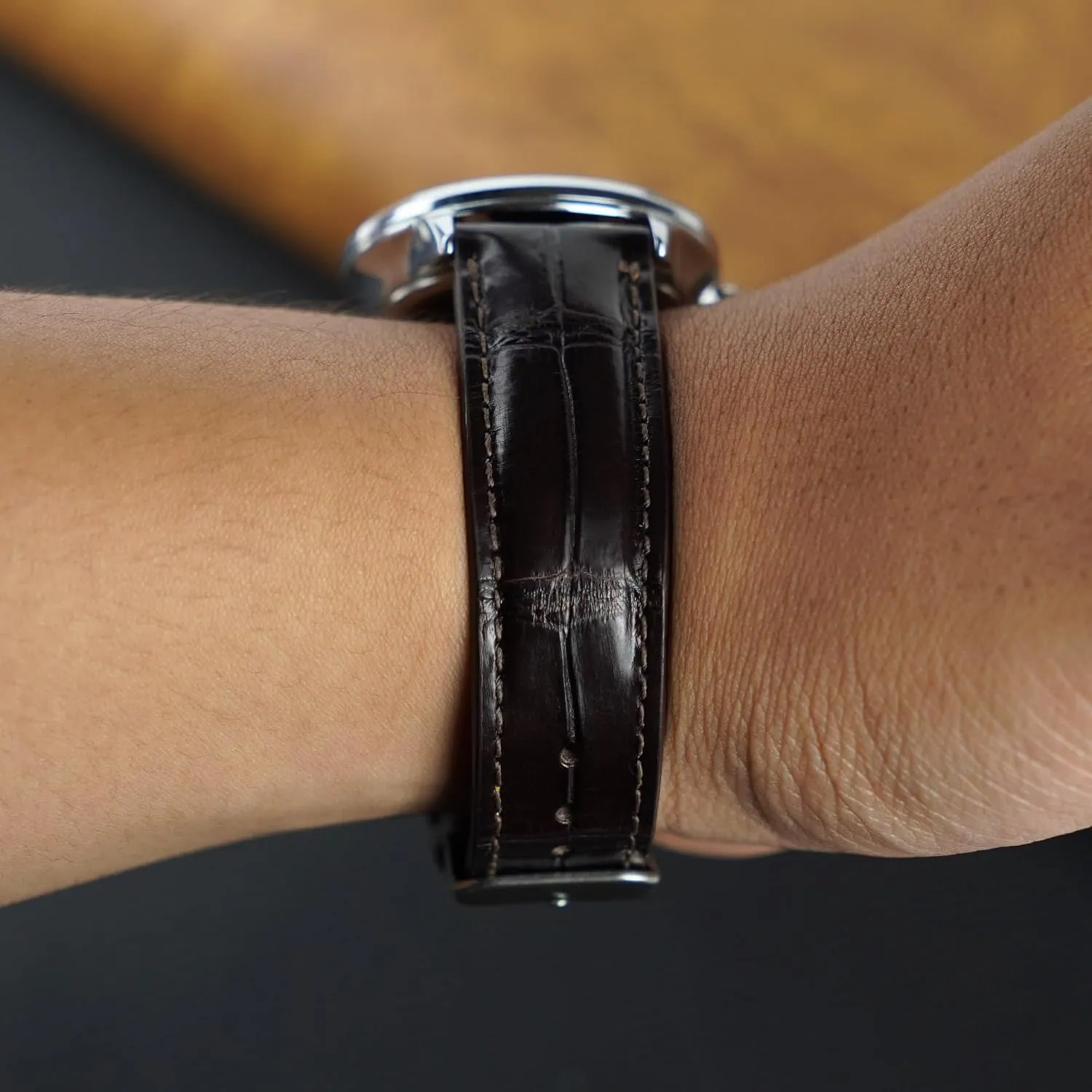 Leather Watch Strap Replacement Silver Buckles Bespoke 18mm 19mm 20mm reiterate coincide recommend overnight clean 21mm 22mm 24mm Handmade AIIi-gator Watch Band Men Quick Release Croc Premium 