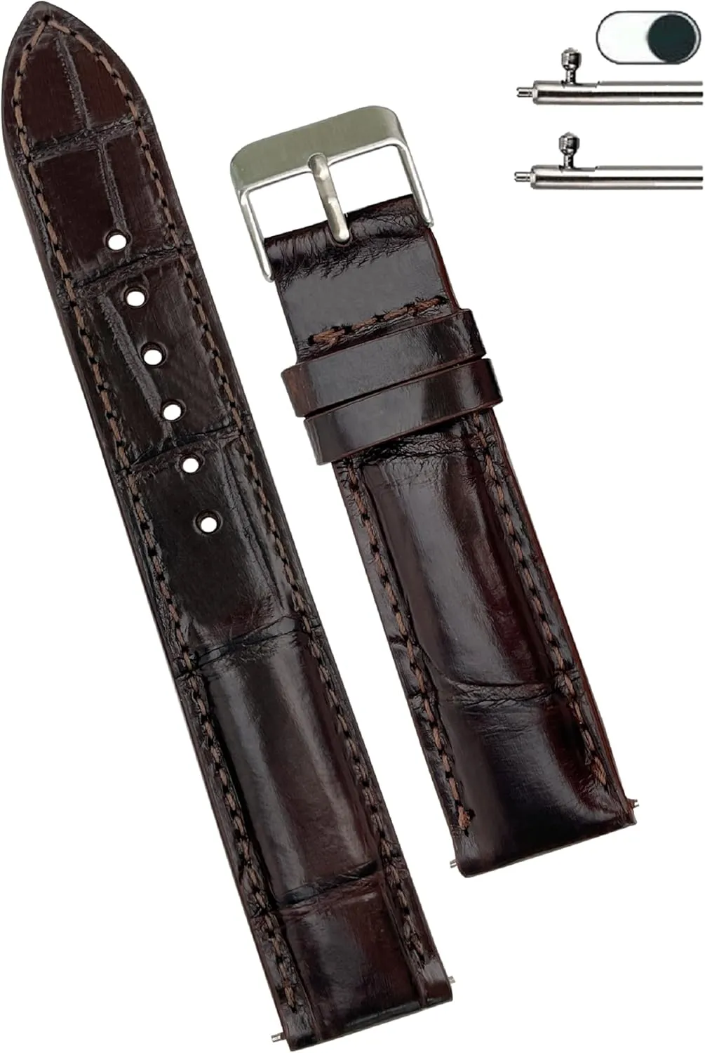 Leather Watch Strap Replacement Silver Buckles Bespoke 18mm 19mm 20mm reiterate coincide recommend overnight clean 21mm 22mm 24mm Handmade AIIi-gator Watch Band Men Quick Release Croc Premium 