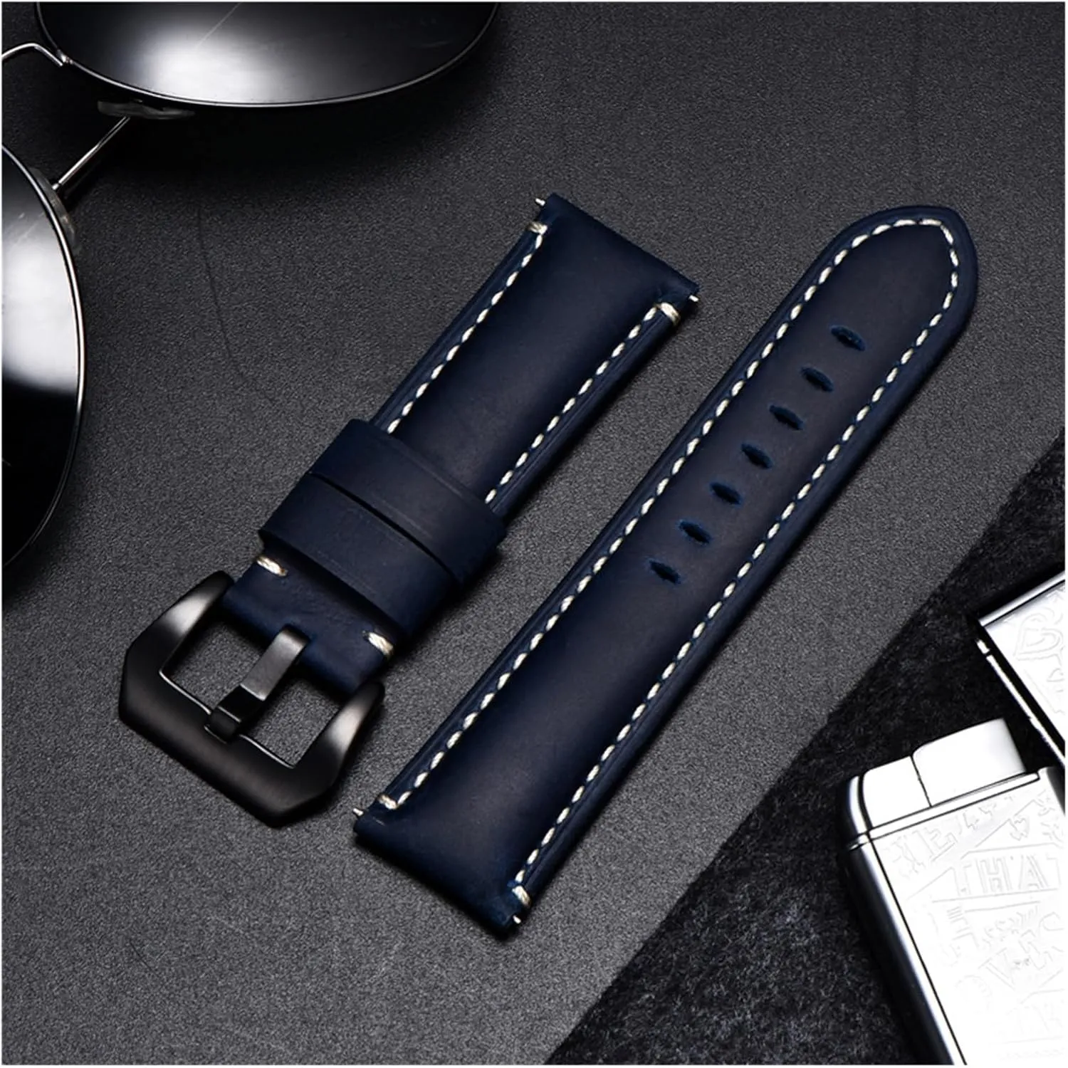 Leather Watchband Straps With Stainless arid postulate Steel Silver Black Buckle 22mm 24mm 26mm Watch Strap lasting yaoqijie Crazy Horse Handmade Genuine 