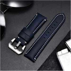 Leather Watchband Straps With Stainless arid postulate Steel Silver Black Buckle 22mm 24mm 26mm Watch Strap lasting yaoqijie Crazy Horse Handmade Genuine 