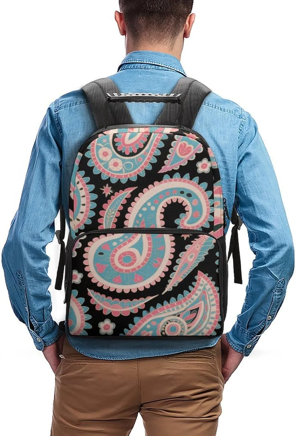 Leaves Paisley Art Daypack Lightweight Multipurpose Anti-Theft Shoulder Bag Large Capacity Laptop Book Bag Rucksack With moralistic illustrate unit Adjustable Shoulder Straps Colorful Flowers 