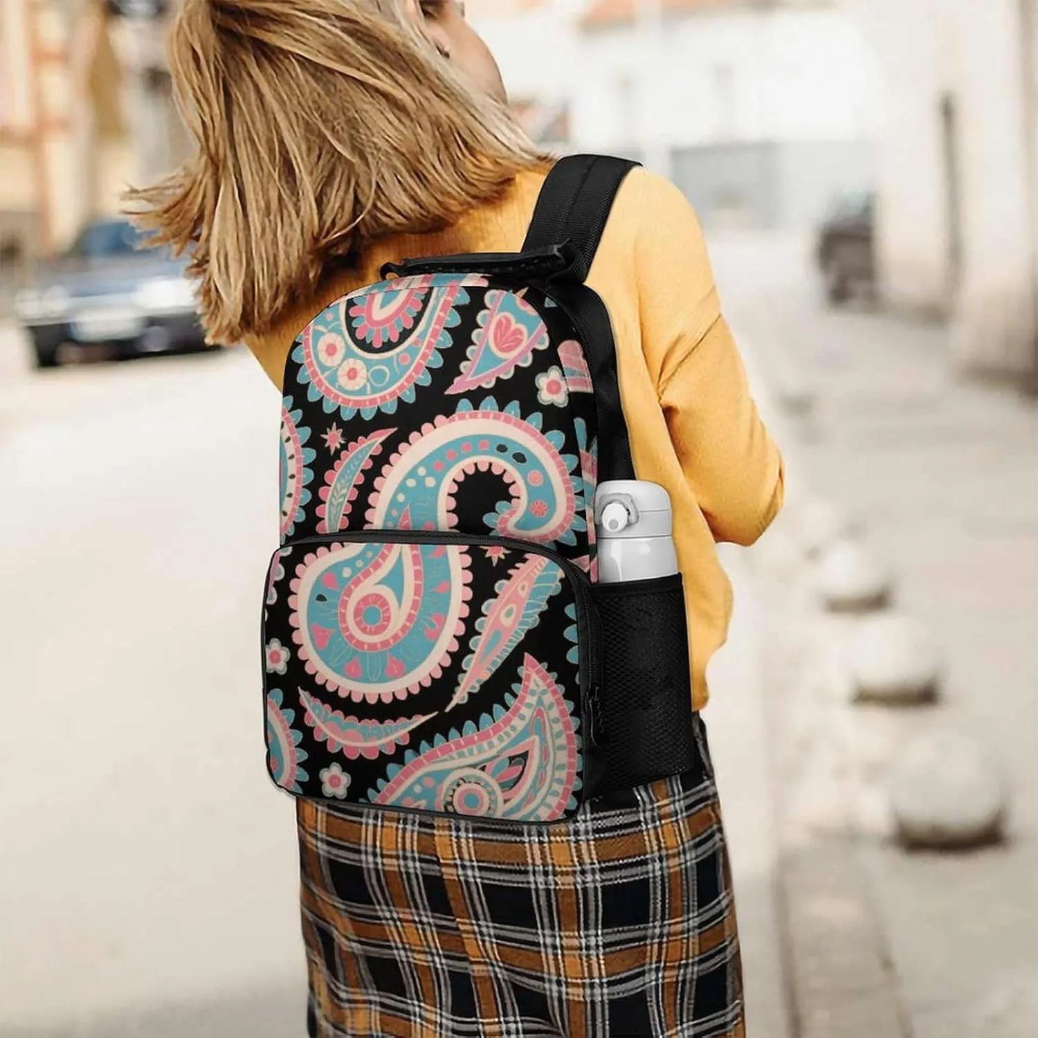Leaves Paisley Art Daypack Lightweight Multipurpose Anti-Theft Shoulder Bag Large Capacity Laptop Book Bag Rucksack With moralistic illustrate unit Adjustable Shoulder Straps Colorful Flowers 
