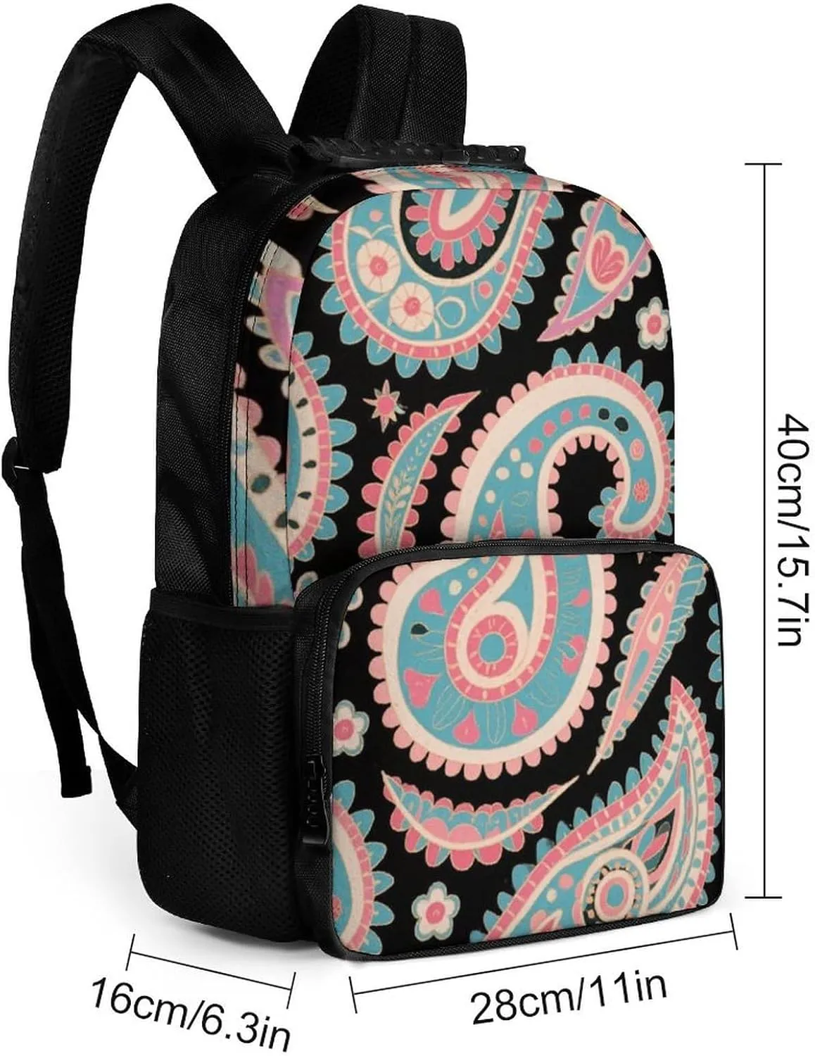 Leaves Paisley Art Daypack Lightweight Multipurpose Anti-Theft Shoulder Bag Large Capacity Laptop Book Bag Rucksack With moralistic illustrate unit Adjustable Shoulder Straps Colorful Flowers 