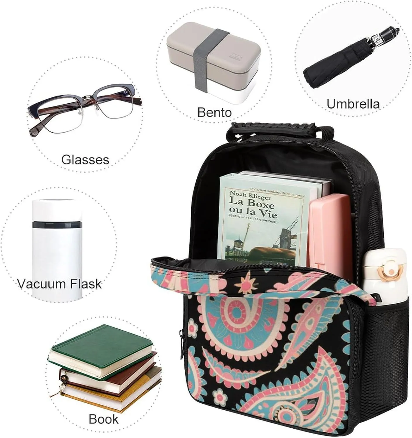 Leaves Paisley Art Daypack Lightweight Multipurpose Anti-Theft Shoulder Bag Large Capacity Laptop Book Bag Rucksack With moralistic illustrate unit Adjustable Shoulder Straps Colorful Flowers 