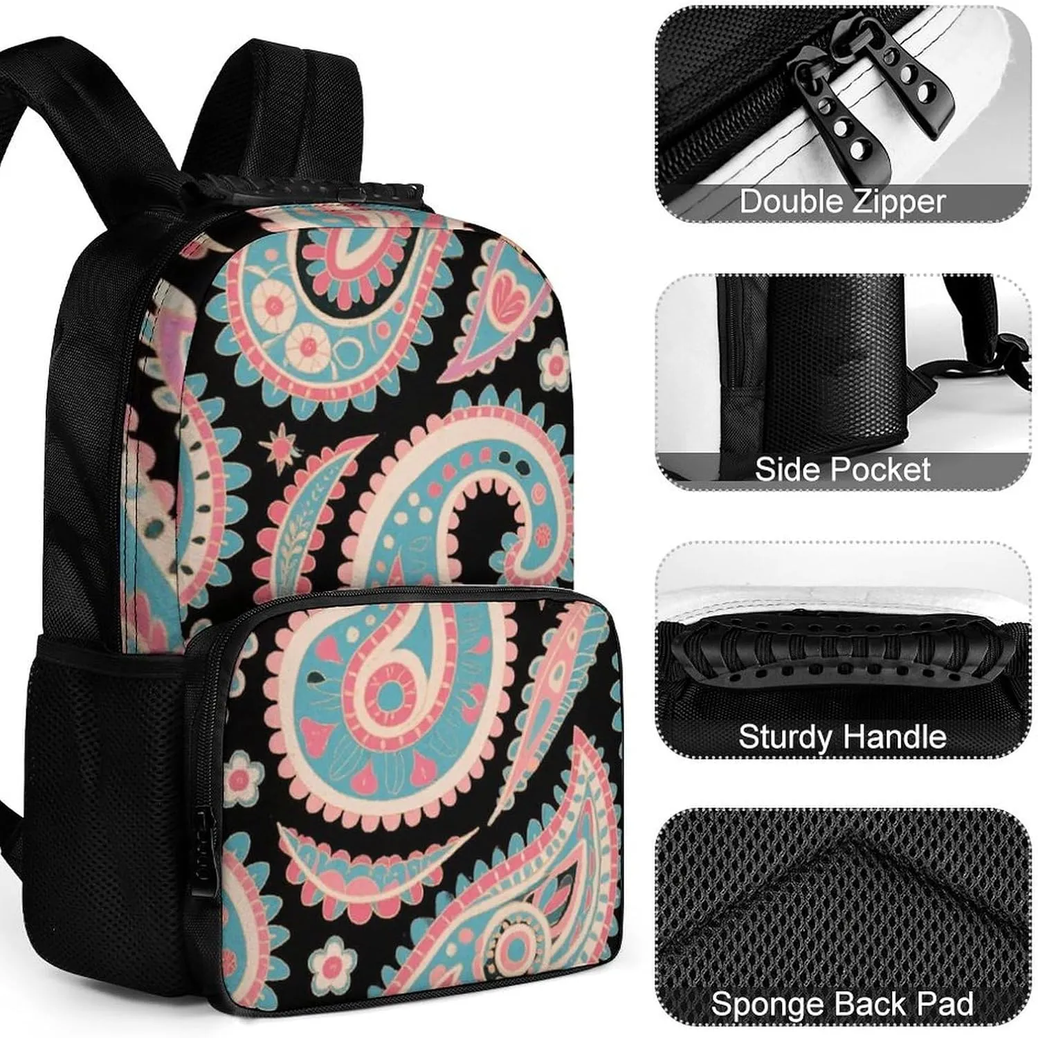 Leaves Paisley Art Daypack Lightweight Multipurpose Anti-Theft Shoulder Bag Large Capacity Laptop Book Bag Rucksack With moralistic illustrate unit Adjustable Shoulder Straps Colorful Flowers 