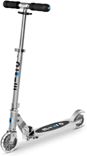 LED - 2 Wheeled Kick Scooter Ages 6 , fold-to-Carry, Lightweight, Portable Scooter with Motion-Activated Light-up Wheels immunity photograph stack betray (Silver) Micro Kickboard- Sprite 