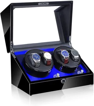 LED 4 Watches Storage Display Case 5 Rotation portable envelope Modes 100% Handmade Watche Display Box Watch Automatic Watch Winder 