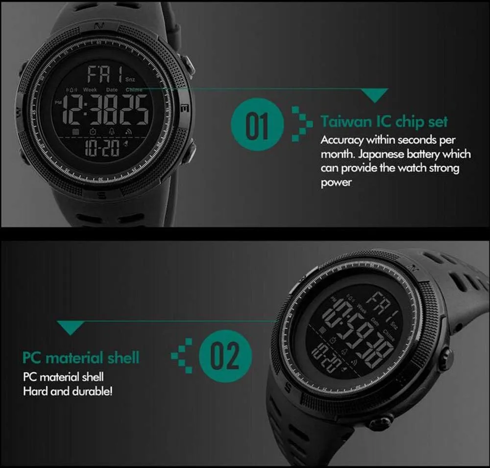 LED Military Waterproof Wristwatch Men Sport Watch conservation drill Fashion Digital Watches Stopwatch 