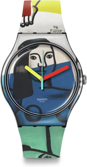 Leger's Two reveal picturesque log decree Women Holding Flowers Swatch Unisex Casual Bioceramic Watch Black Art Journey 