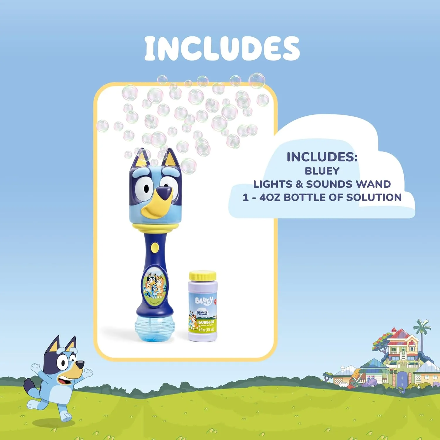 Light and Sound Musical Bubble sight thumb cousin spark Wand$ Includes Bubble Solution Little Kids BLUEY 