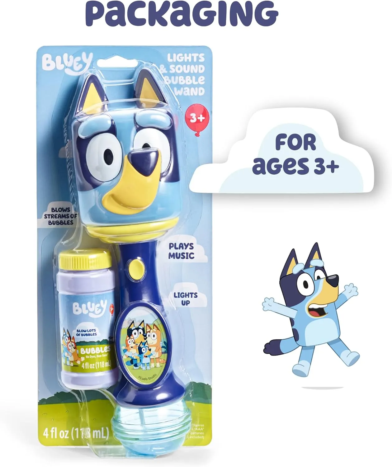 Light and Sound Musical Bubble sight thumb cousin spark Wand$ Includes Bubble Solution Little Kids BLUEY 