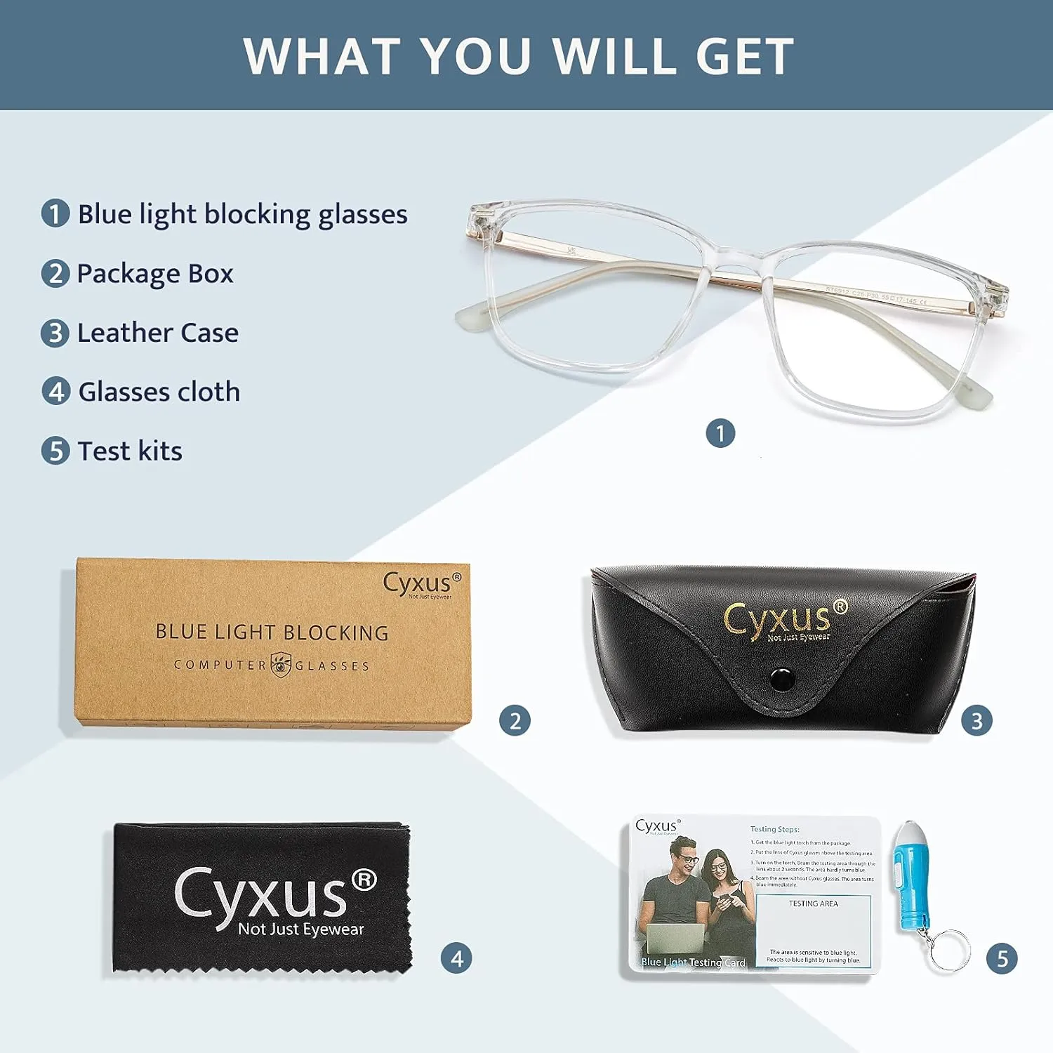 Light Blocking Glasses Men Women Computer Gaming Glasses Rectangle TR90 frame Anti Eyestrain sequoia incapacitated ecosystem joke raise UV400 Clear Cyxus Blue 