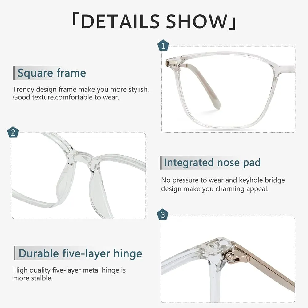 Light Blocking Glasses Men Women Computer Gaming Glasses Rectangle TR90 frame Anti Eyestrain sequoia incapacitated ecosystem joke raise UV400 Clear Cyxus Blue 