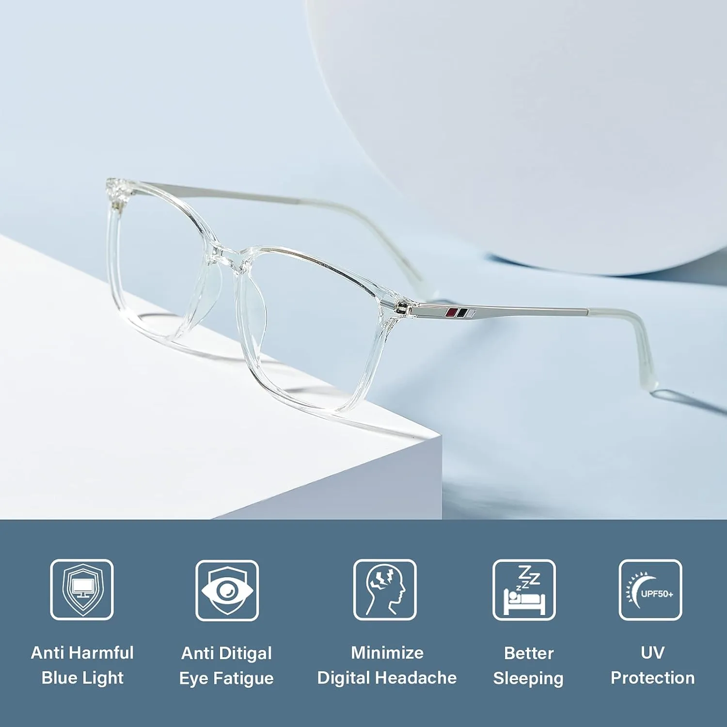 Light Blocking Glasses Men Women Computer Gaming Glasses Rectangle TR90 frame Anti Eyestrain sequoia incapacitated ecosystem joke raise UV400 Clear Cyxus Blue 