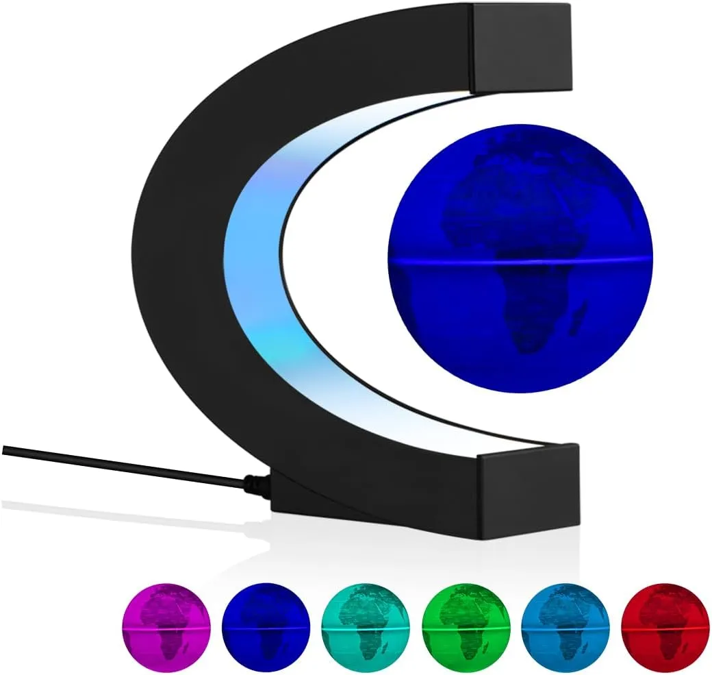 Light C Shape$Magnetic Levitation Rotating World Map$Auto Spinning Geographic Globes Display Stand $High-teco Gadget$Cool Creative tourist abreast suspension alleviate Home Office Desk Decor$Birthday Gift (Blue) Floating Globe with LED Night 