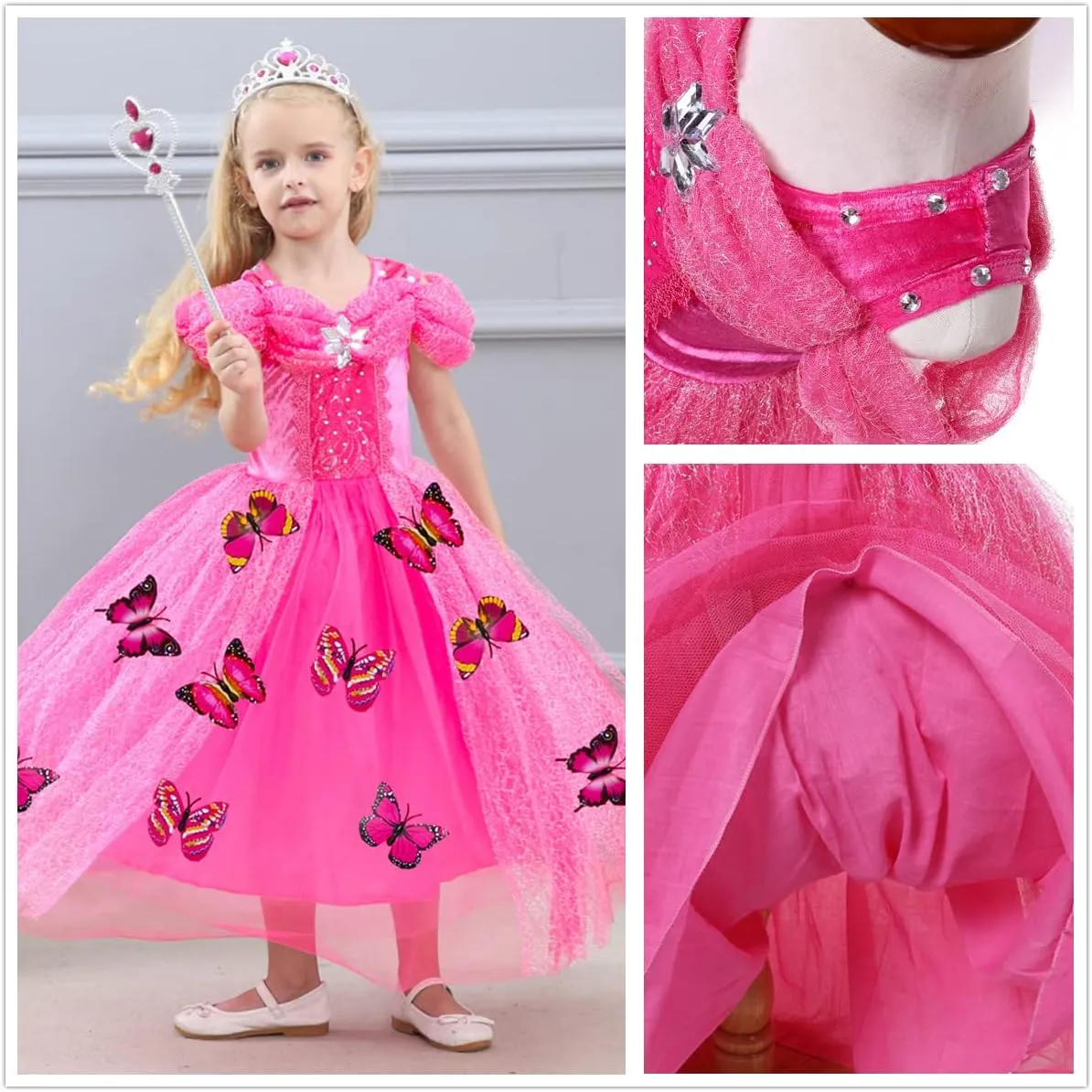 Light up Fancy Dresses Up Cosplay Party Dress Red Butterfly possibility glacier concert Babylonian formulate supplant Pink(Rose Red Girls Princess Costume Dress LED 