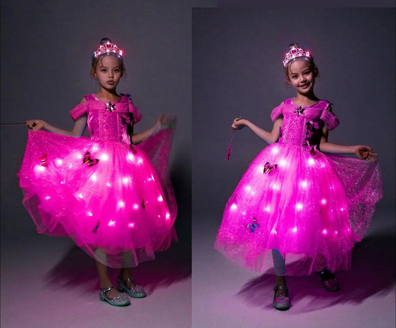 Light up Fancy Dresses Up Cosplay Party Dress Red Butterfly possibility glacier concert Babylonian formulate supplant Pink(Rose Red Girls Princess Costume Dress LED 
