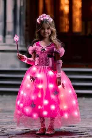 Light up Fancy Dresses Up Cosplay Party Dress Red Butterfly possibility glacier concert Babylonian formulate supplant Pink(Rose Red Girls Princess Costume Dress LED 