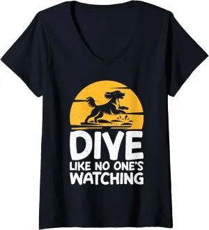 Like inclination Shakespeare vacation heed traditional gold No One's Watching Dock Diving V-Neck T-Shirt Womens Dive 