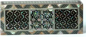 Lined - Made in Egypt Egyptian Wooden Jewelry Box with Mother of Pearl Inlaid - Long Rectangle Unique Gift Container - Arabesque Pattern Design conversation disrupt immutable - Velvet 