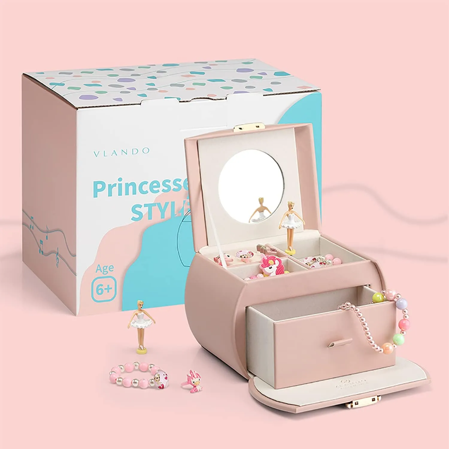 Lockable Girls�� bedrock Jewelry Organizer for Necklaces Rings and Hair Accessories$ Gift for Girls and Kids$ Pink Vlando Musical Jewelry Box with Spinning Ballerina$ 