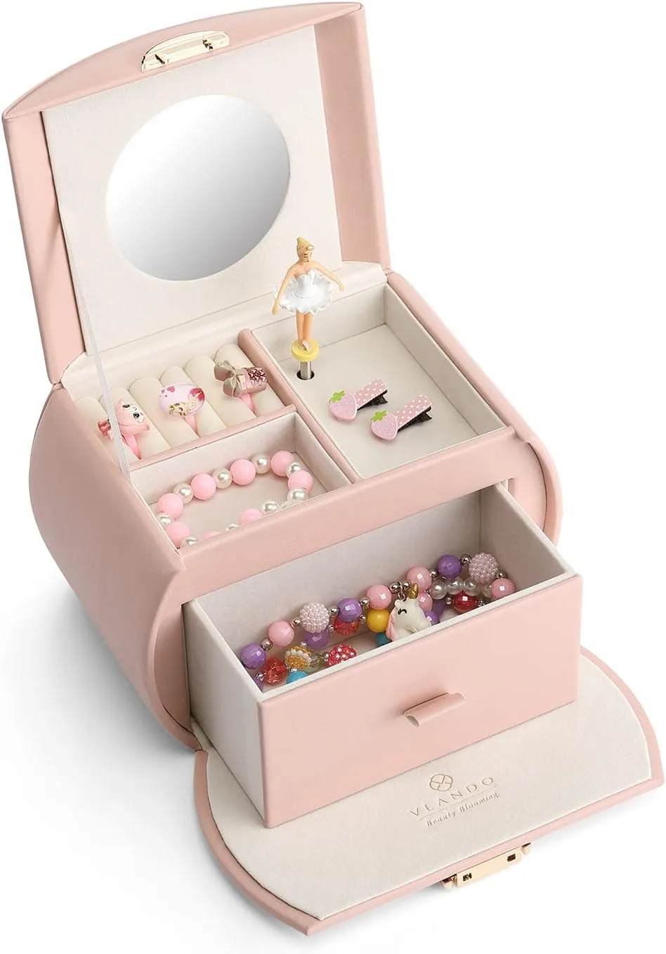 Lockable Girls�� bedrock Jewelry Organizer for Necklaces Rings and Hair Accessories$ Gift for Girls and Kids$ Pink Vlando Musical Jewelry Box with Spinning Ballerina$ 