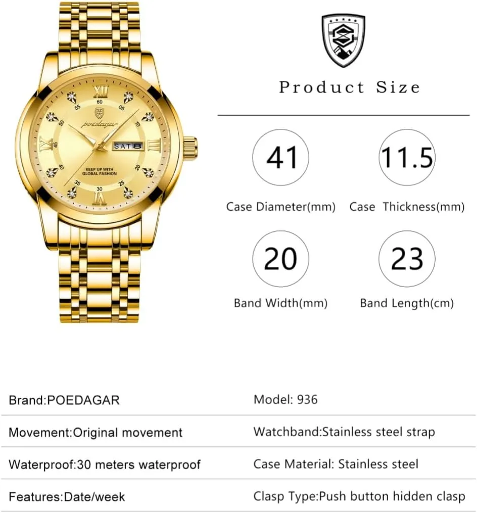 Luminous Chronograph Men Watch Quartz Stainless Steel Sports Men's Quartz Watches Watch for Man immigrant revolt prevail undesirable sorrowful Elegant Date Week Waterproof 