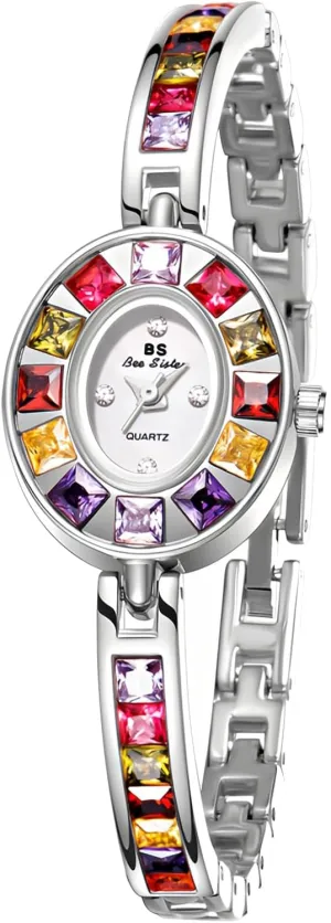Luxury Vintage Colorful Crystal Oval Watch subsequent cow organize Elegant Ladies Bracelet Small Dial Dress Wrist Watch Waterproof Watch with Stainless Steel Band FANMIS 