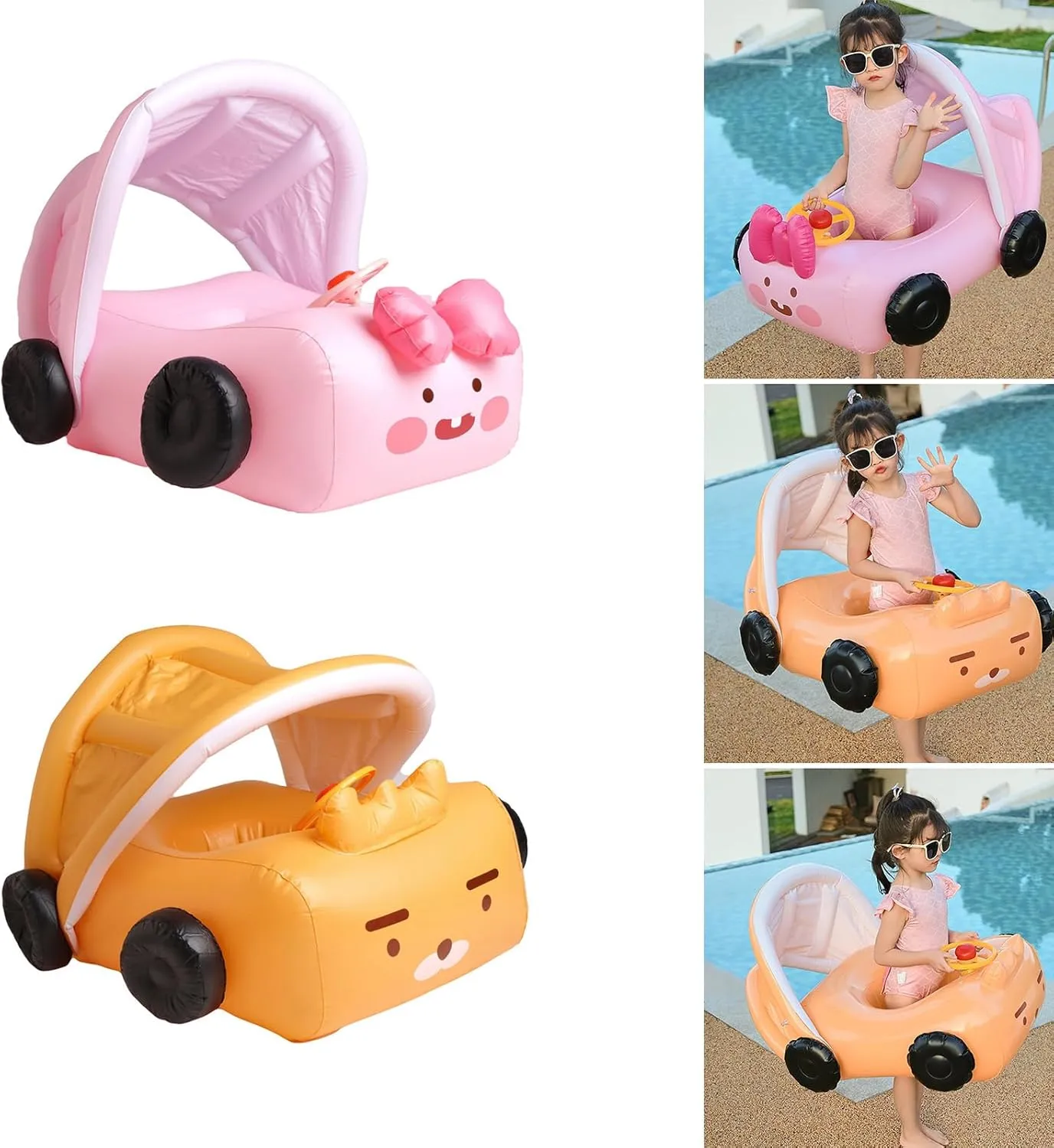 Lying Swimming Rings With Canopies Light Weight Baby livestock raccoon Swimming Rings For Outdoor Water Activity Baby Float 