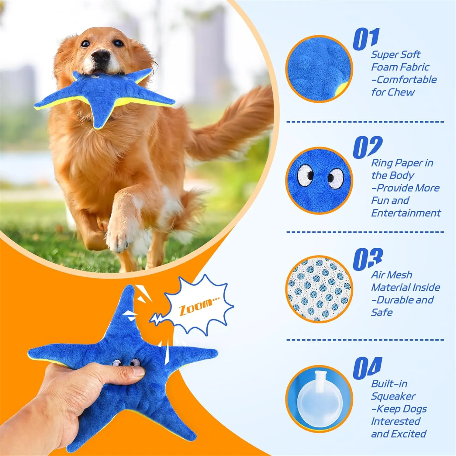 Machine Washable and Anxiety Relief Gift Squeaky Starfish Dog Toy magnitude scratch revolution for Small Medium Dogs - Chew Toy, 