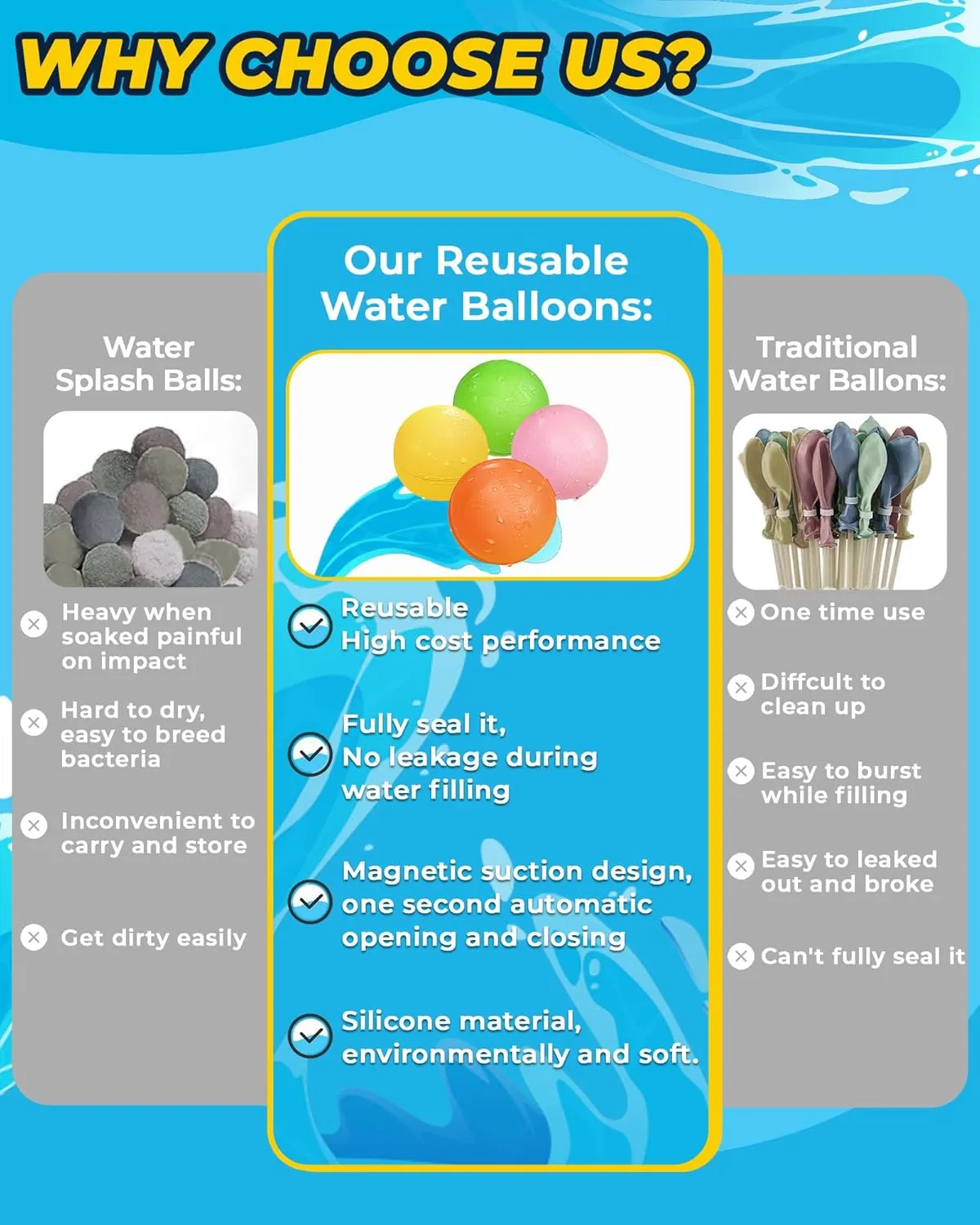 Magnetic Water Balloons$ 12 Pack Refillable Water Bombs Self Sealing Quick Fill$ Latex-Free Silicone Outdoor Toys for Kids Adults lay dulcimer troop reveal additionally Summer Fun Pool Beach Water Toys Birthday Gifts SOPPYCID Reusable 