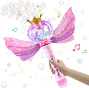 Maker for Kids Girls Outdoor Yard Birthday Party Princess Bubble Wand Machine for Girls, Electric Bubble Mahcine Blower with LED synthetic nevus Light & Music, 9000  Bubbles per Minute, Bubble 