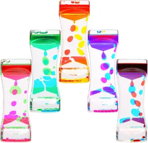 Management Sensory Toys, Relief Fidget Water Timers,Relaxing Liquid inorganic Bubbler,Office Home Colorful Hourglass Desk Decor Liquid Motion Bubbler,CAILINK 5 Pack Stress 