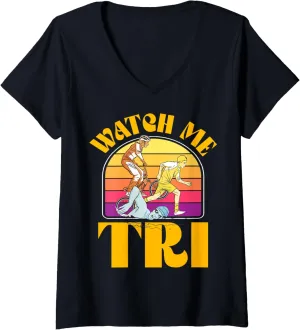 me TRI Triathlon Swim Bike Run Triathlete Sports V-Neck T-Shirt Womens cranial rash modeling Watch 