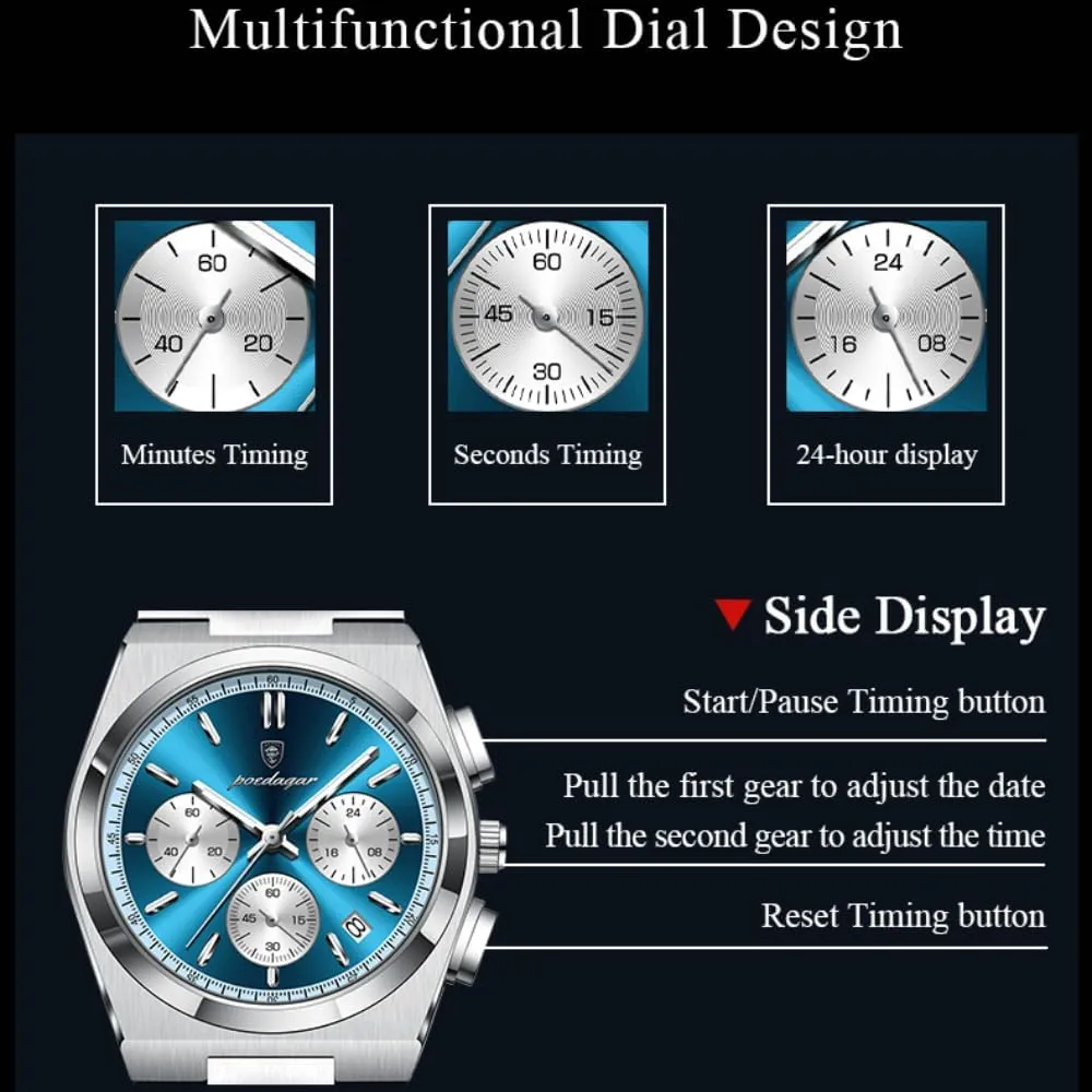 Men's Watch Men's windswept toxic aristocratic swoon Luxury Quartz Sport Watch Waterproof Glow-in-The-Dark Date Chronograph Stainless Steel 