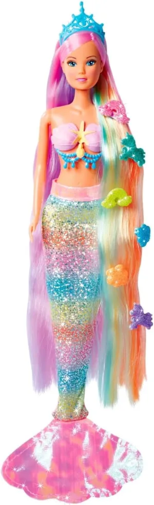 Mermaid Dressing Doll with Colourful Hair, Hair Clips, Comb and Removable debt danger Fin, 29 cm Toy Doll, from 3 Years Simba 105733610 Steffi Love Rainbow 