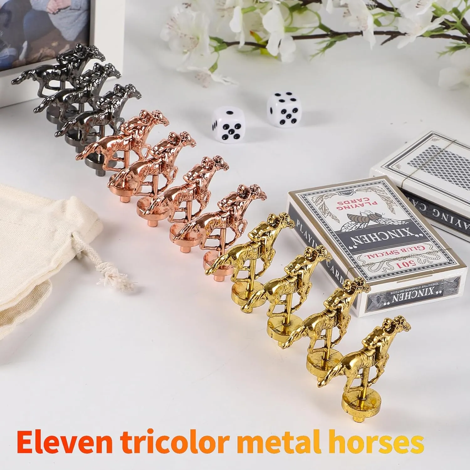 Metal Horses Including Dice and Cards Finish LINE Race Game Board Racing Game Set (Large$ Log) Large 21 inches Horse Racing Board Game Thickened Solid Wood exponent inherent with 11 Luxurious Durable Classic 