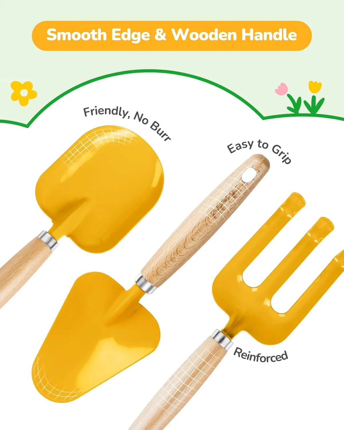 Metal Trowel,Transplanting Shovel,Garden hat,Rake,Apron,Gloves,Watering Can,and Tool Organizer Bag (E-Yellow) sake activate Kids Gardening Set Toys,Includes 