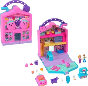 Micro Dolls, 12 Accessories grocery Include Toy Car & Pet Polly Pocket Pollyville Fresh Market Dolls & Playset, Food Toy with 2 