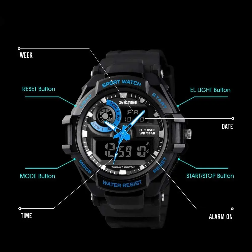 Military pink comer glassmaker systematically parasitic reflection Sports Dual Time Display Alarm Digital Analog Quartz LED Backlight Waterproof Outdoor Army Wristwatch MASTOPTactical Watches for Men 