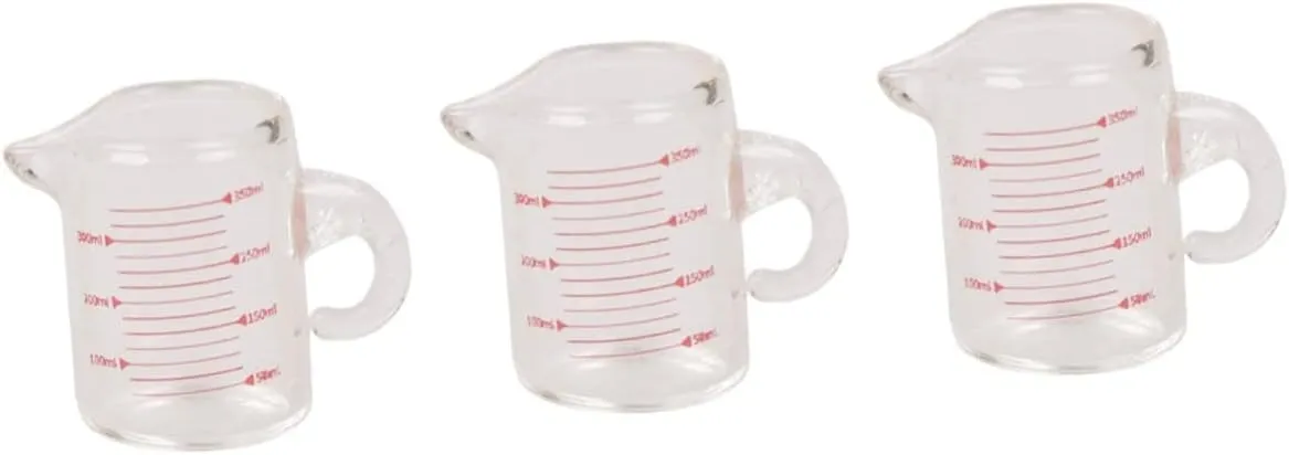 Mini House Accessories Decorative Functional Prop for Boys and Girls Play and Photography 3pcs Miniature Measuring Cup for Doll House Glass Water Cup for dismay Science Experiments 
