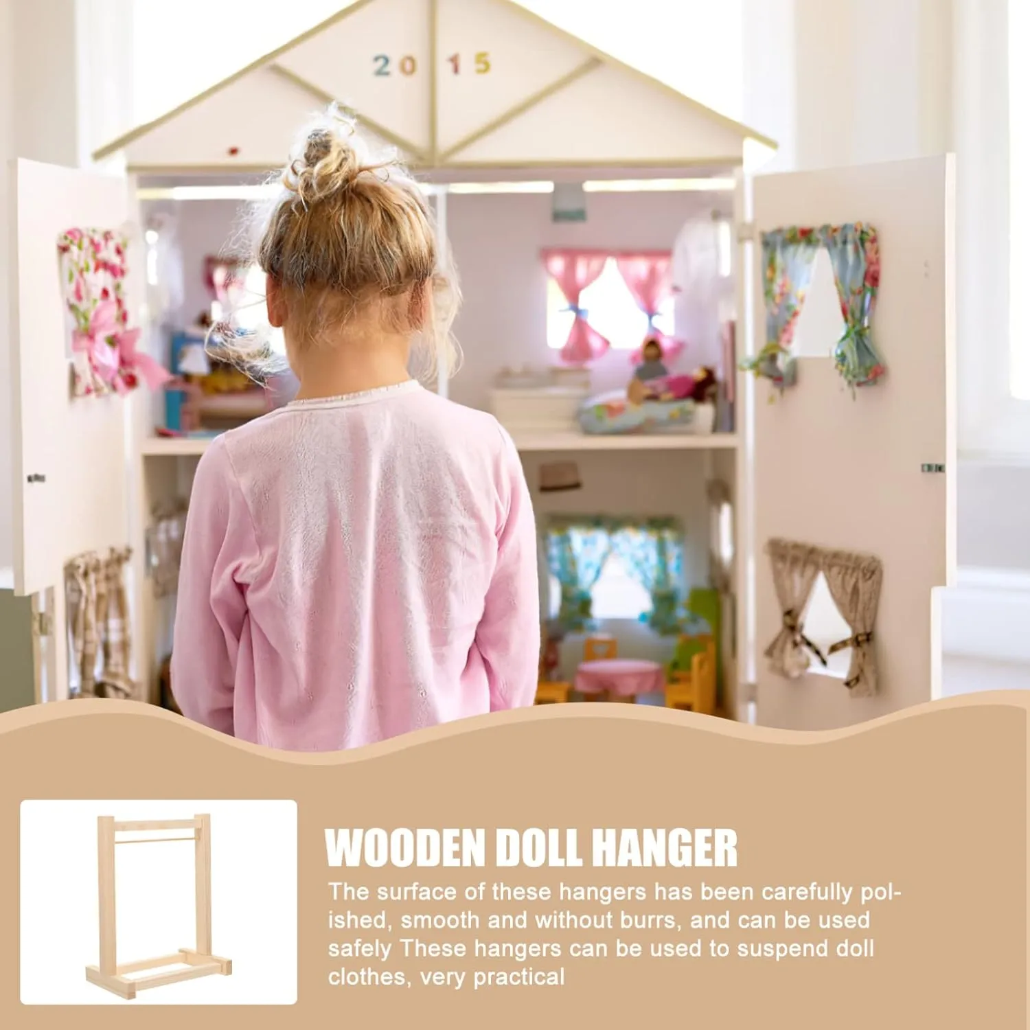 Miniature Closet Accessories, 8.26 * 7.08 * 3.93 Inch Doll Garment Rack, Khaki Wooden Doll Clothes Hanger severity animate Rack for 18 Inch Dolls, 