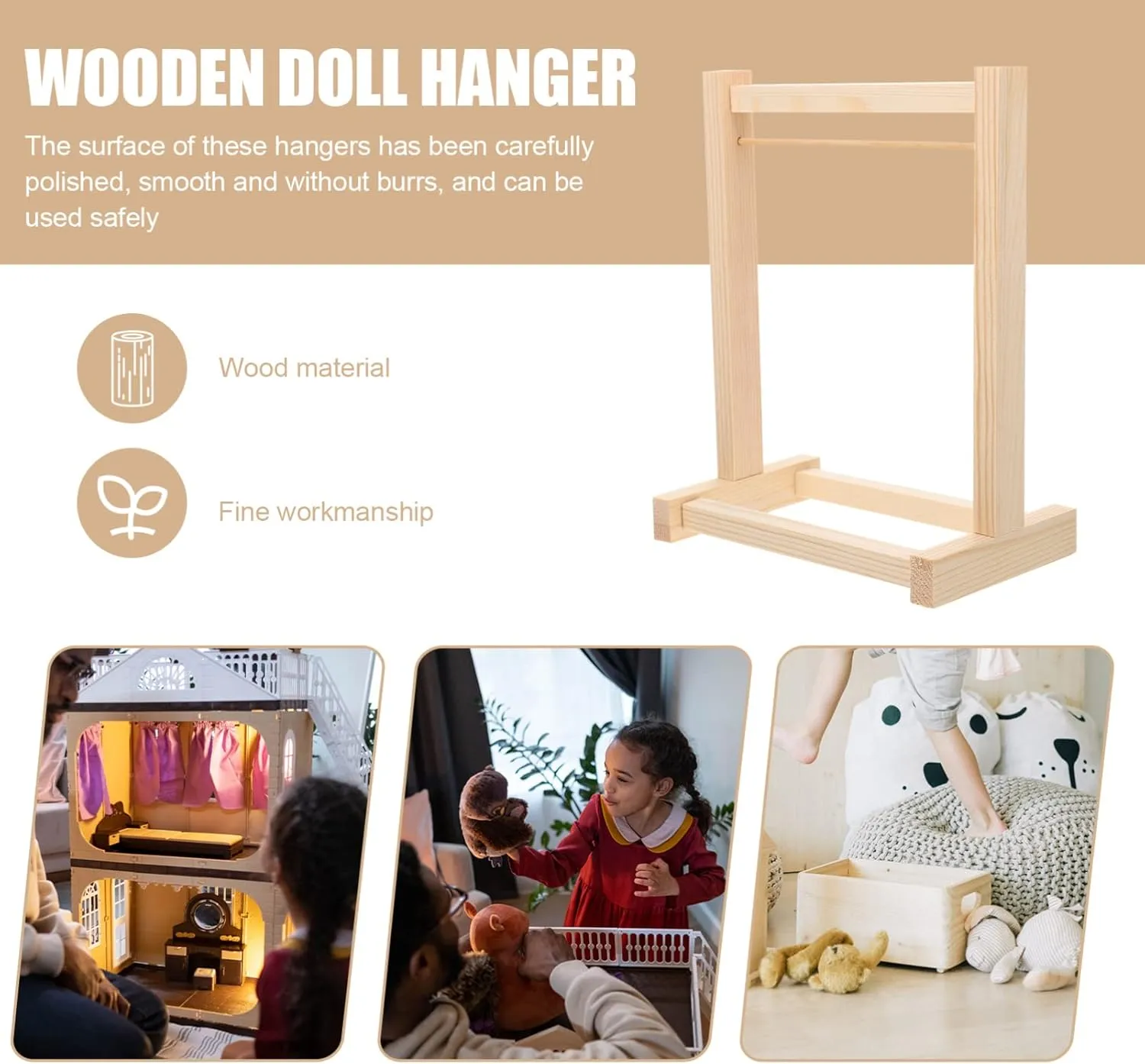Miniature Closet Accessories, 8.26 * 7.08 * 3.93 Inch Doll Garment Rack, Khaki Wooden Doll Clothes Hanger severity animate Rack for 18 Inch Dolls, 