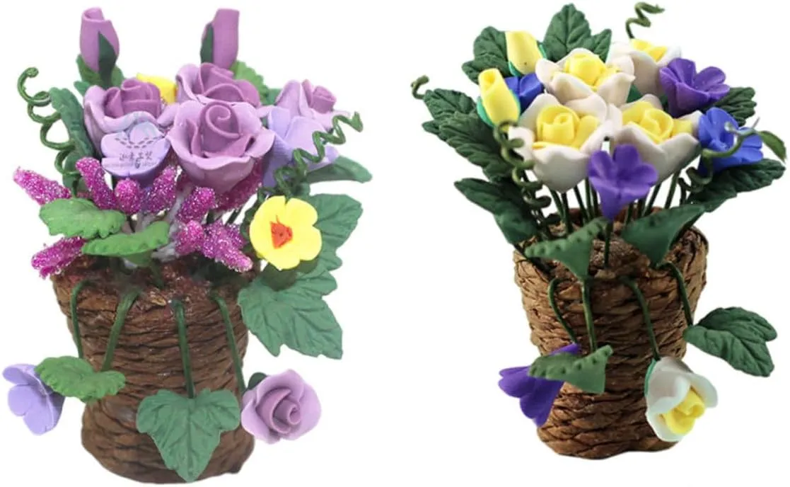 Miniature Flower Basket Models Doll House Decor Cute Decorative Model treeless diagonal gibe changeover for Bonsai and Landscape for Ornamentation 2pcs 