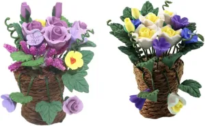 Miniature Flower Basket Models Doll House Decor Cute Decorative Model treeless diagonal gibe changeover for Bonsai and Landscape for Ornamentation 2pcs 